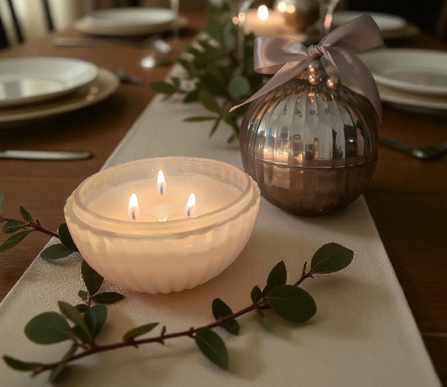 White Glass 3 Wick Bauble Candle - Pre-order