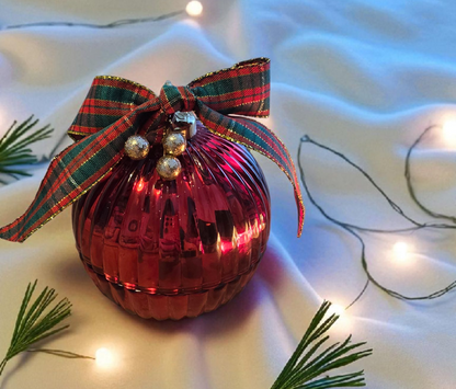 Red Glass 3 Wick Bauble Candle
