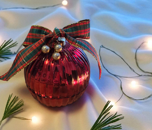Red Glass 3 Wick Bauble Candle